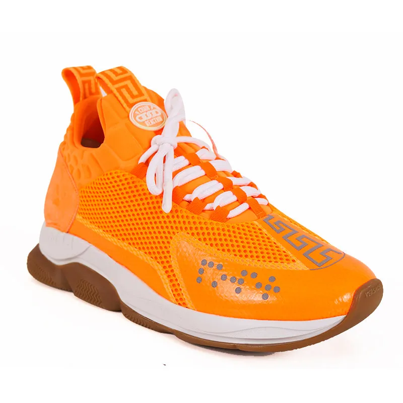 45 12 NEW $995 NEW VERSACE MENS Orange Neon CHAIN REACTION Cross Chunky SNEAKERS