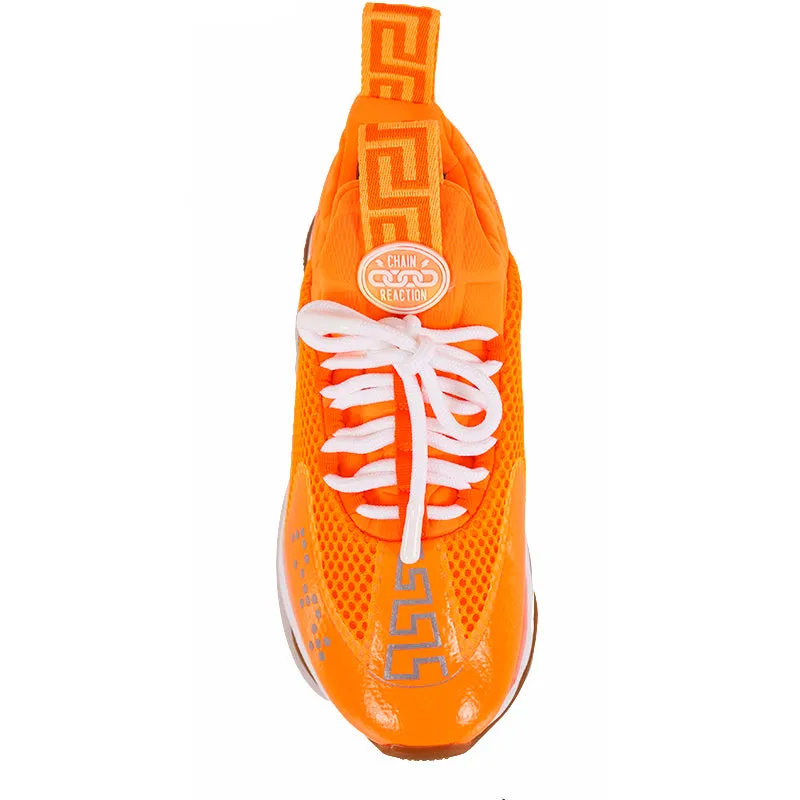 45 12 NEW $995 NEW VERSACE MENS Orange Neon CHAIN REACTION Cross Chunky SNEAKERS