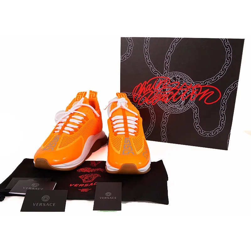 45 12 NEW $995 NEW VERSACE MENS Orange Neon CHAIN REACTION Cross Chunky SNEAKERS