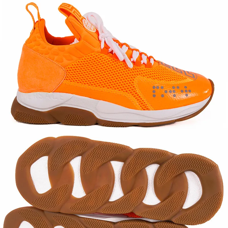 45 12 NEW $995 NEW VERSACE MENS Orange Neon CHAIN REACTION Cross Chunky SNEAKERS