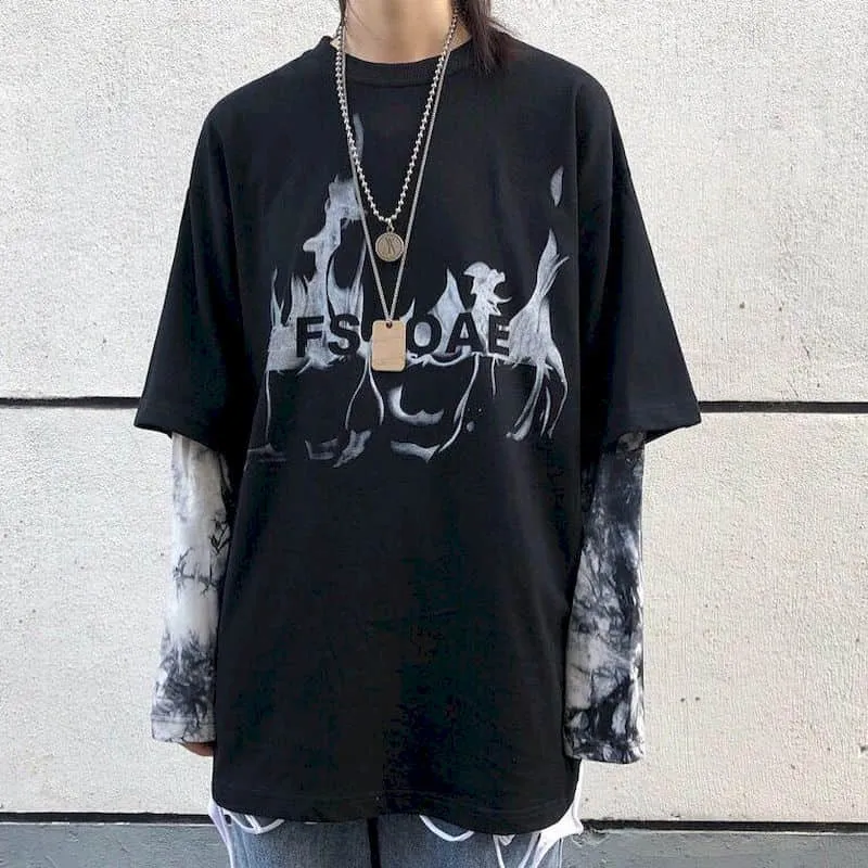 Aidase  Long Sleeve Fake Two-piece T Shirt Striped Big Shirts Men Clothing Men Fashion  New Oversized Tees Clothes Tshirt