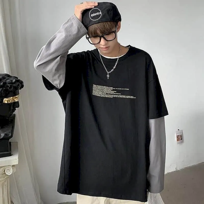 Aidase  Long Sleeve Fake Two-piece T Shirt Striped Big Shirts Men Clothing Men Fashion  New Oversized Tees Clothes Tshirt