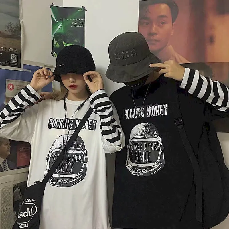 Aidase  Long Sleeve Fake Two-piece T Shirt Striped Big Shirts Men Clothing Men Fashion  New Oversized Tees Clothes Tshirt