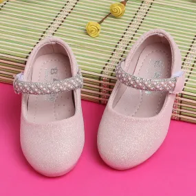 Baby Moo Glittery Pearl Embellished Mary Jane Velcro Strap Anti-Skid Ballerina Shoes - Pink