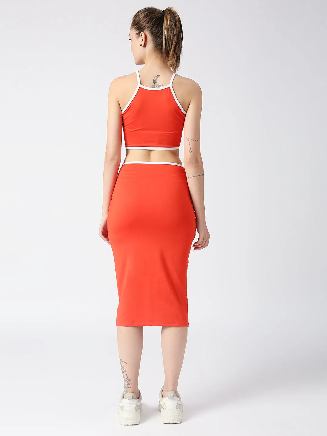 Disrupt Spaghetti neck strappy slim fit red cut-out midi dress