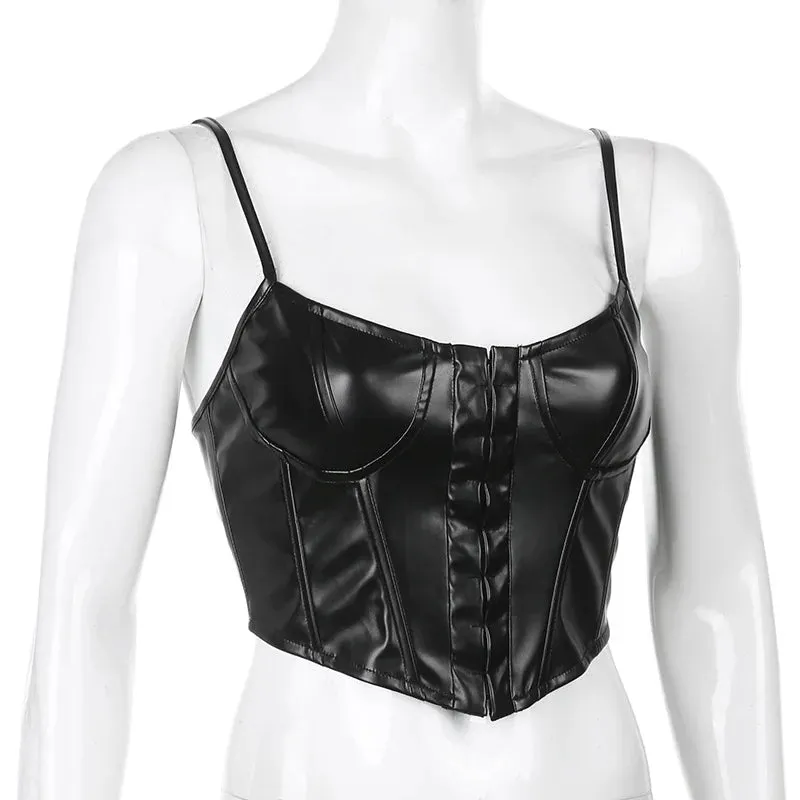 DressBetty - 2024 Sexy Low-Cut PU Leather Corset Camisole
