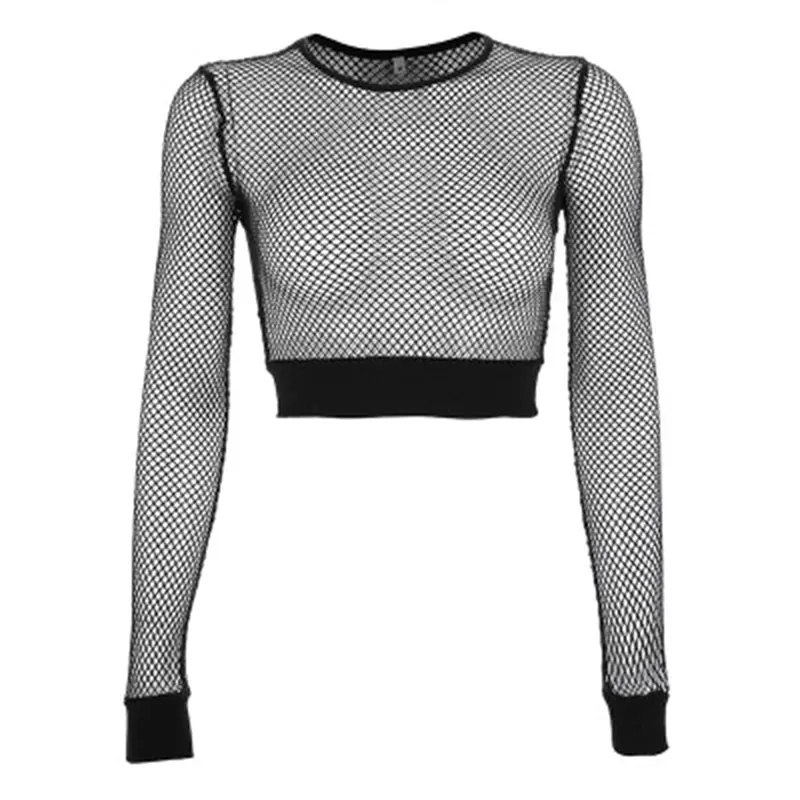 FashionSierra - Black Hollow Out Mesh Skinny New Fashion Summer Basic Fishnet Crop Tops