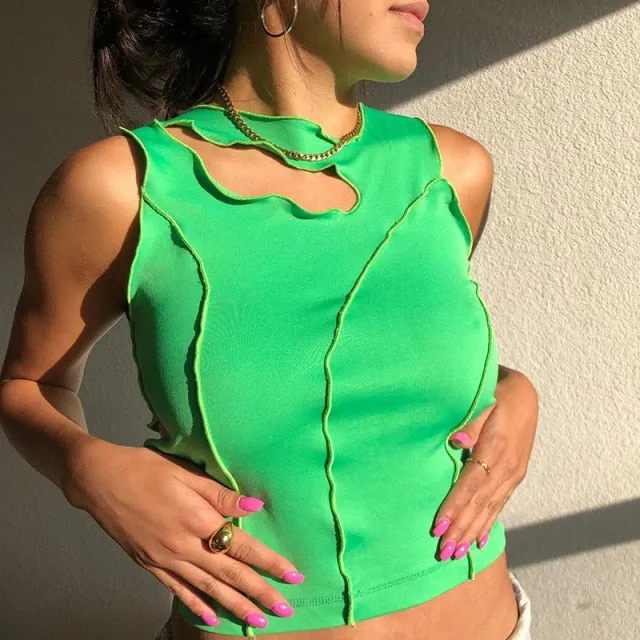 Green Camis Backless V-neck Short Tank Tops Y2K Aesthetic 90s Clothing