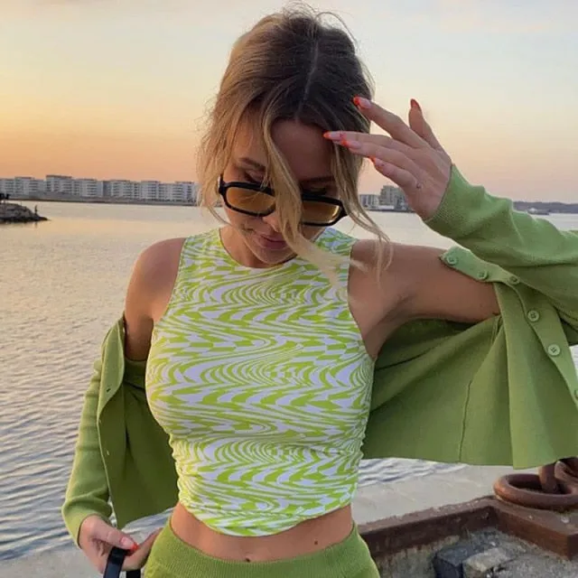 Green Camis Backless V-neck Short Tank Tops Y2K Aesthetic 90s Clothing