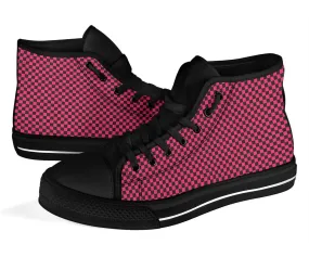 High Top Sneakers - Black and Pink Checkers | Custom High Top Shoes, Patterned High Top Sneakers, High Top Sneakers for Women, Unisex Shoes