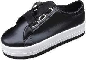 Lausiuoe Shoes for Women Sneakers Trendy Comfortable Casual Fashion Sneakers Leather Walking Shoes Slip On Flat Loafers
