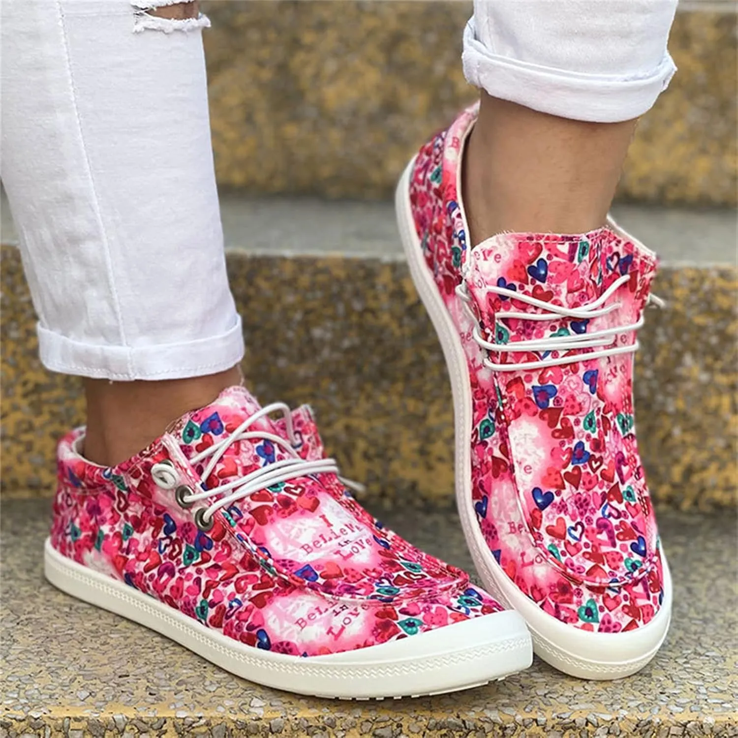 Lausiuoe Sneakers For Women Slip On Memory Foam Fashion Canvas Shoes Flat Shoes Casual Comfort Low Top Walking Loafers