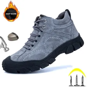 Men women steel toe work boots high quality suede leather warm winter boots