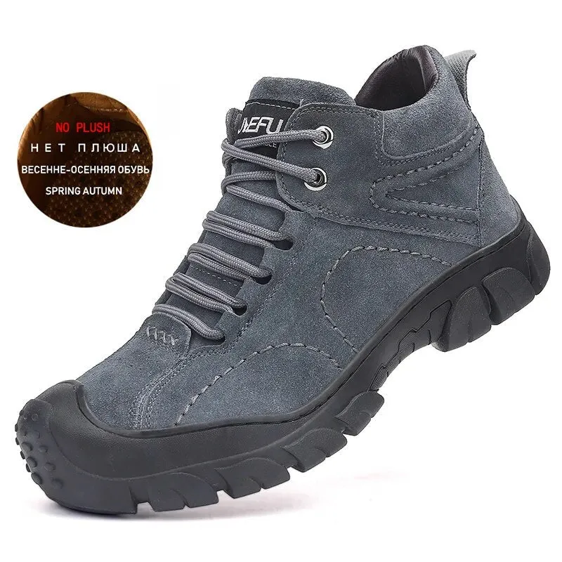 Men women steel toe work boots high quality suede leather warm winter boots