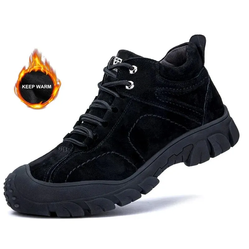 Men women steel toe work boots high quality suede leather warm winter boots