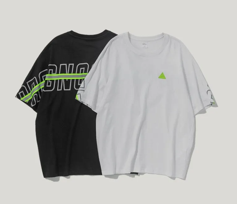 Men's Summer Drop Shoulder Short-Sleeved Loose T-Shirt With Reflective Stripe