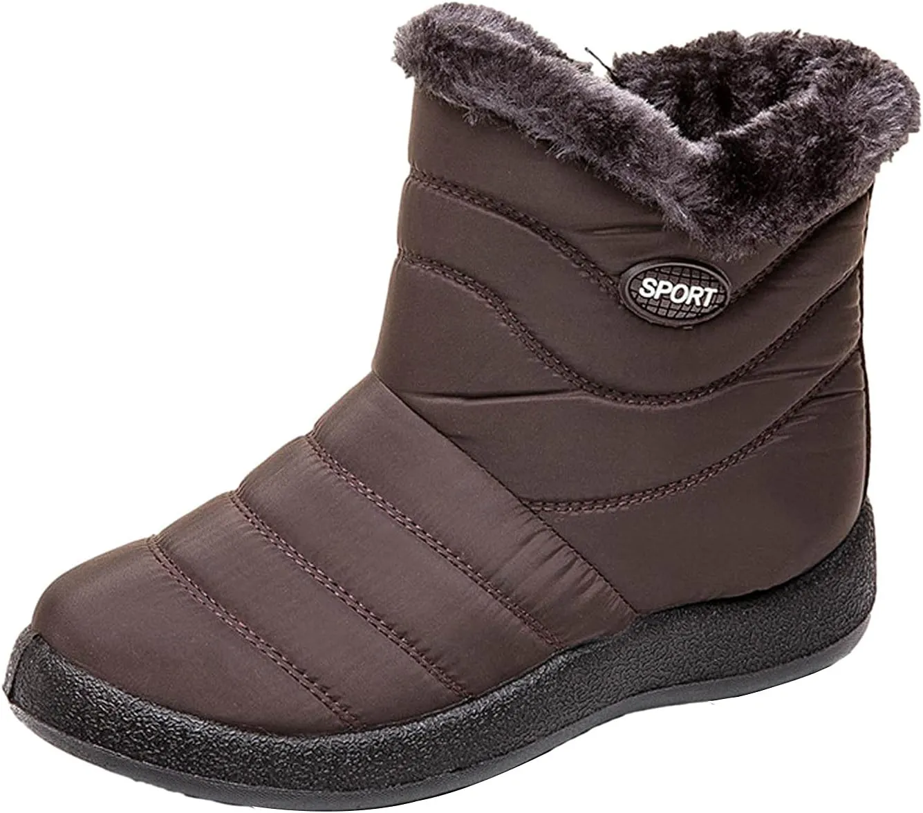 oiangi Snow Boots for Women Waterproof Fashion Solid Round Toe Slip-on Platform Ankle Boots Winter Comfortable Warm Quilted Outdoor Casual Flat Shoes