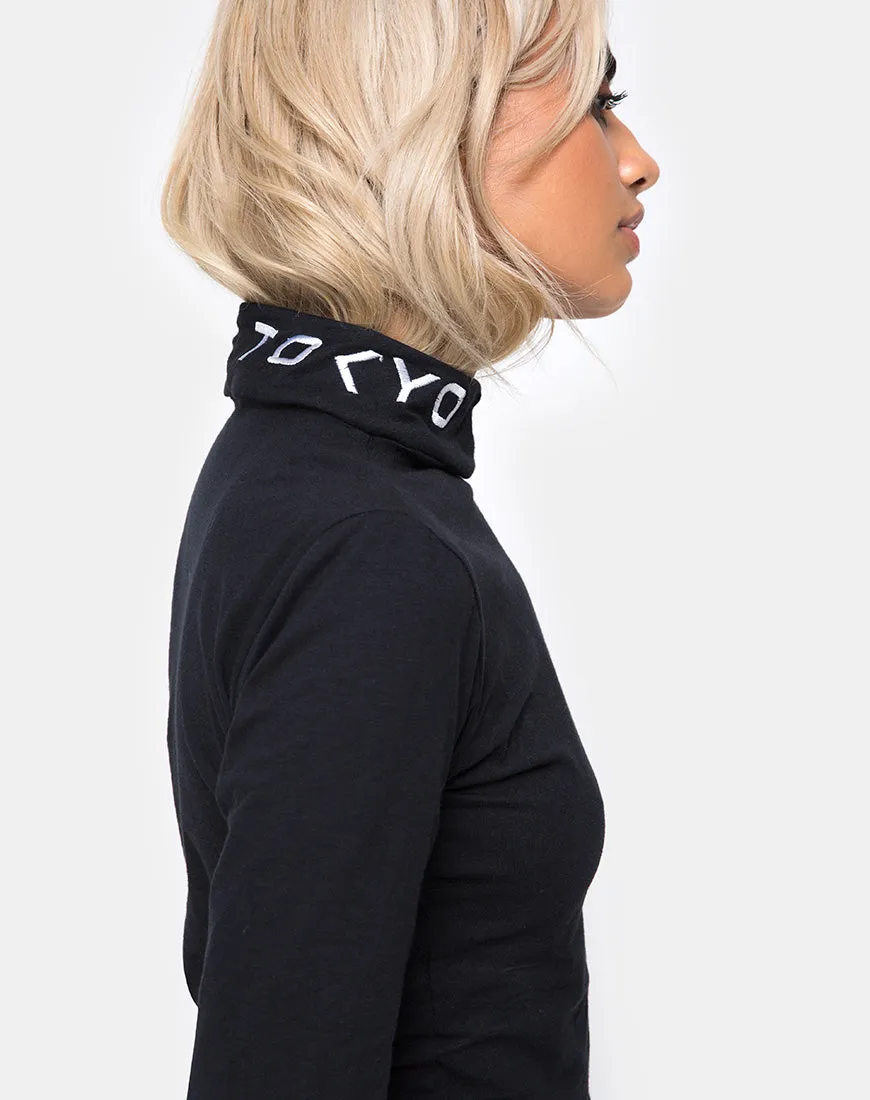 Rhala Crop Top in Tokyo Techno Black Embro