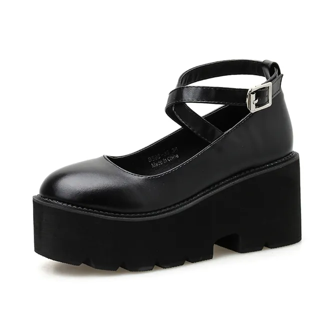 Rubiela Women's Ankle Strap Leather Platform Shoes