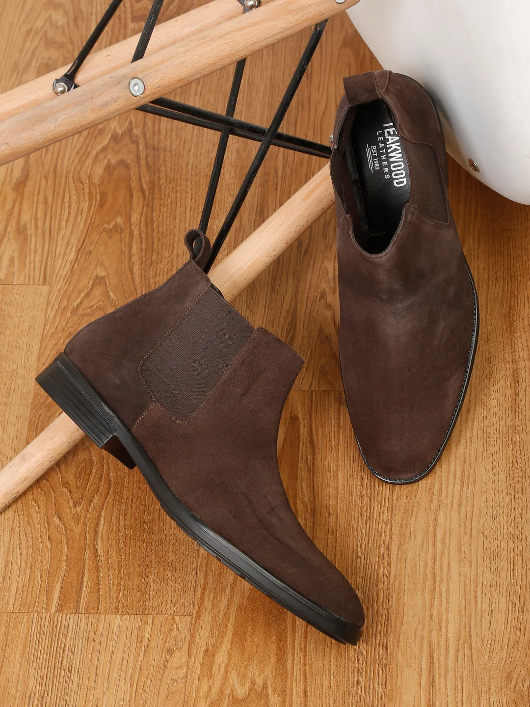 Teakwood Leathers Men Brown Suede Chelsea Boots