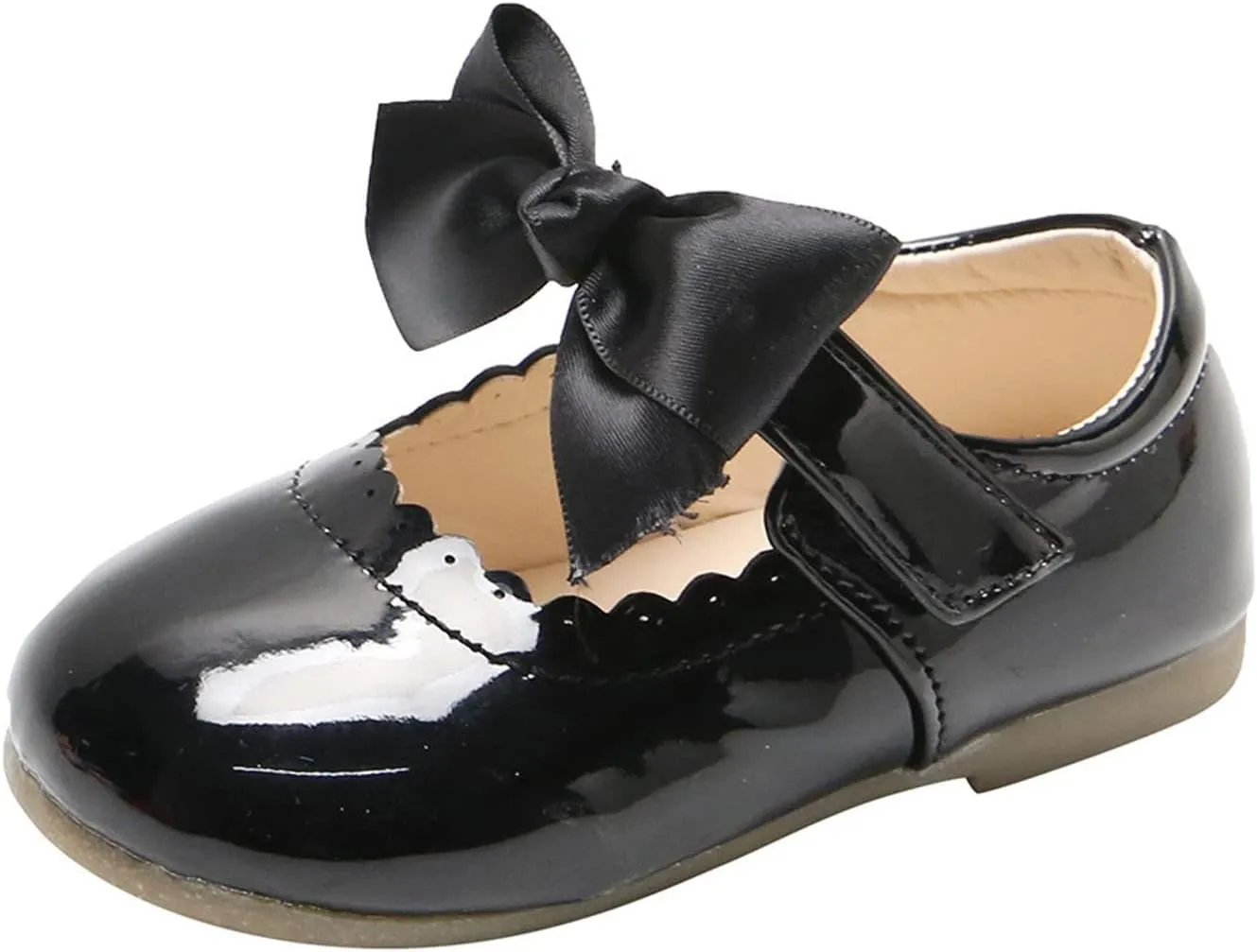 Toddler Girls Slip On Shoes Baby Girl Kids Cute Princess Shoes Fashion Bow Hollow Out Non-Slip Leather Flats Shoes T-177 Black 5