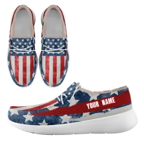 Unique Gift,Personalized USA Flag Sneakers, Custom Stars and Stripes Loafer Shoes, Fur Lining Shoe, Pride in Comfort,FN042-24020304-4w