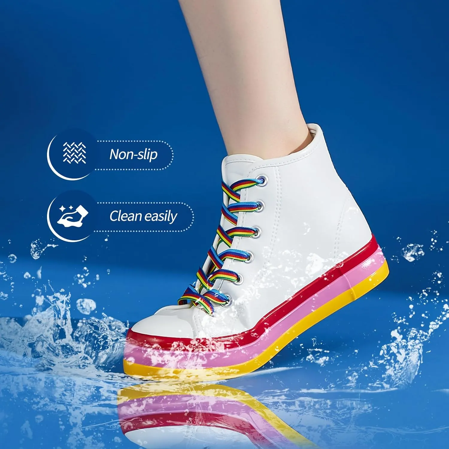 Uoidru Women's Fashion Sneakers High Top Shoes PU Leather White Tennis Shoes Women Casual Walking Rainbow Sneakers for Women