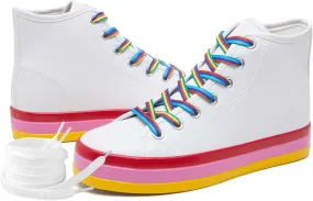 Uoidru Women's Fashion Sneakers High Top Shoes PU Leather White Tennis Shoes Women Casual Walking Rainbow Sneakers for Women