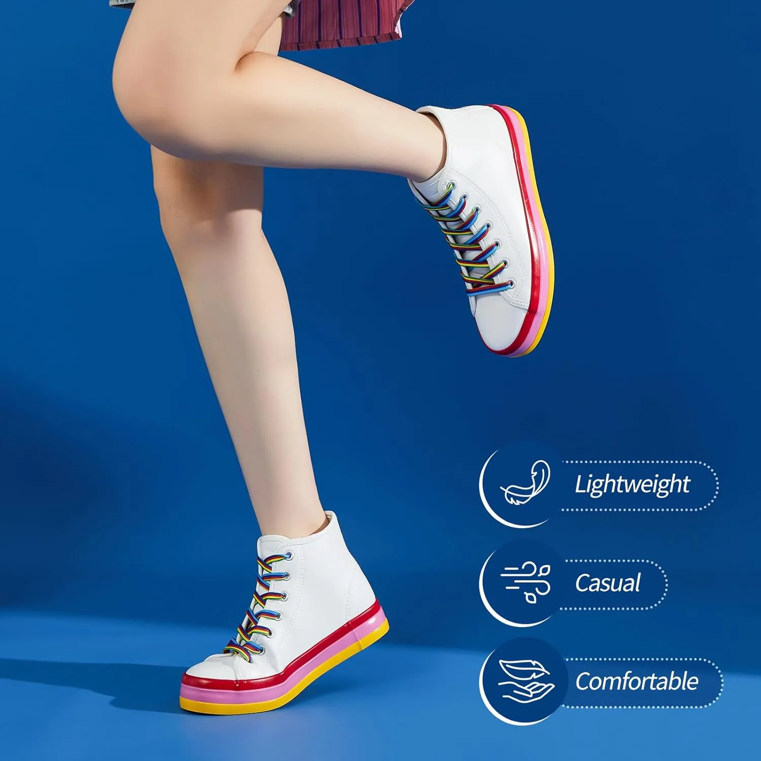 Uoidru Women's Fashion Sneakers High Top Shoes PU Leather White Tennis Shoes Women Casual Walking Rainbow Sneakers for Women