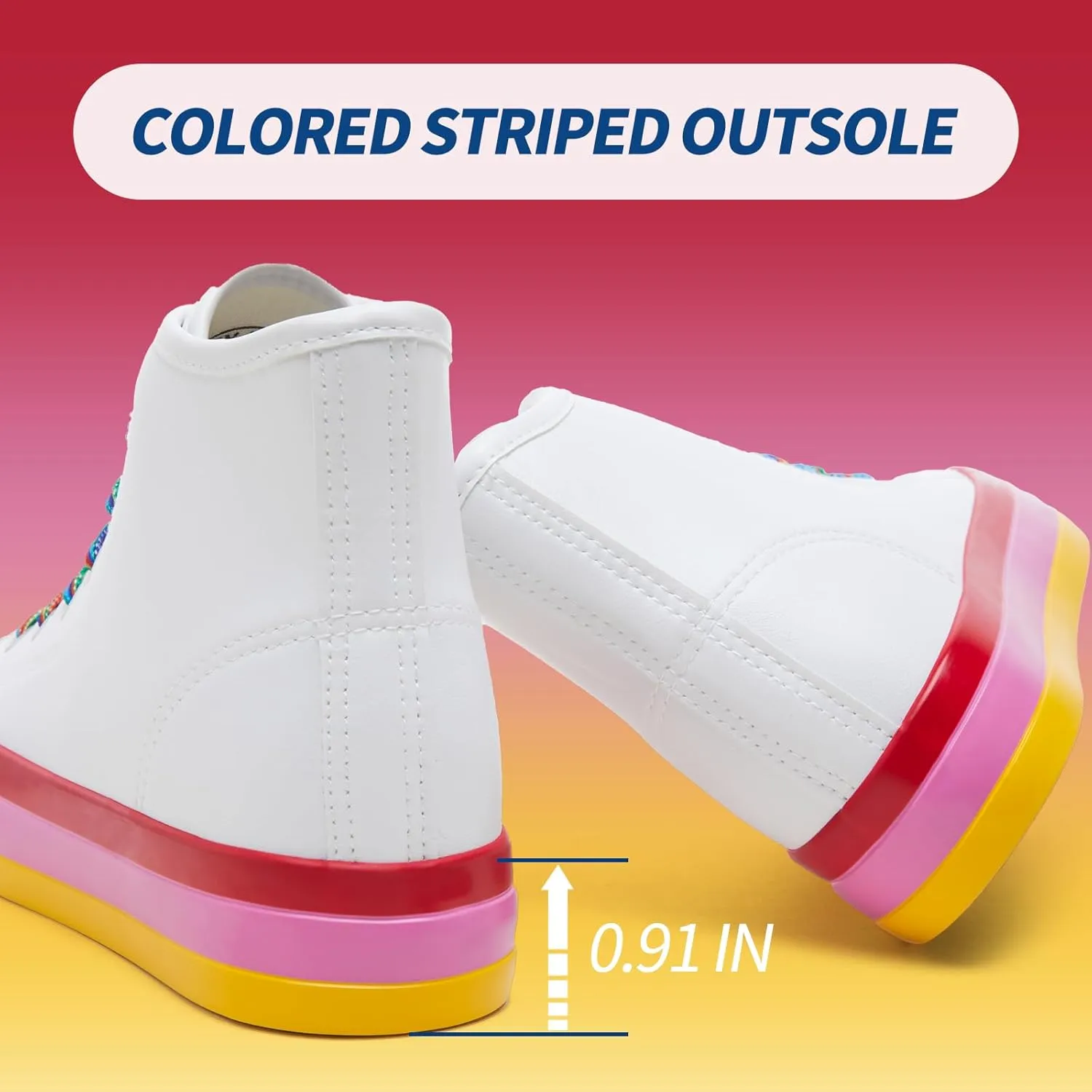 Uoidru Women's Fashion Sneakers High Top Shoes PU Leather White Tennis Shoes Women Casual Walking Rainbow Sneakers for Women