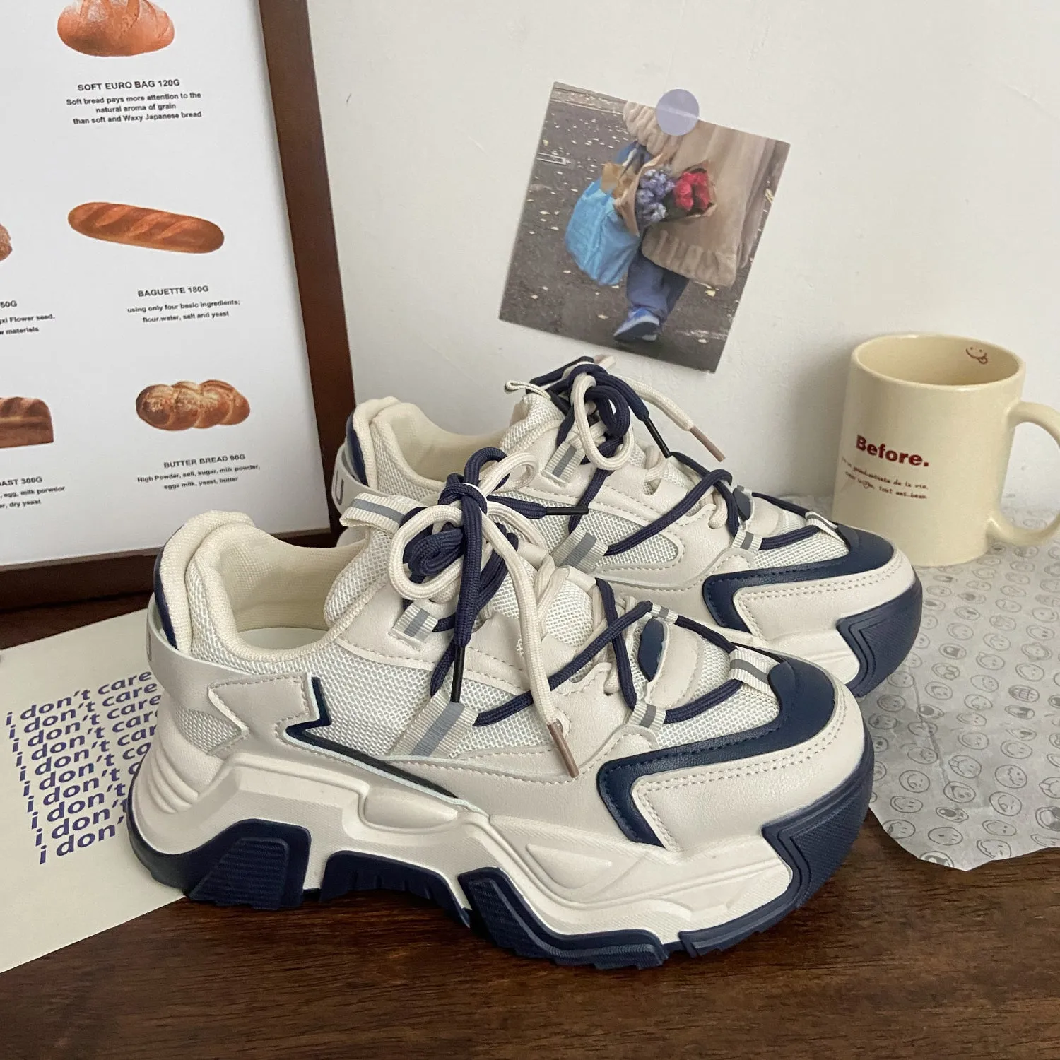 Vintage Heightened Double-mesh Chunky Sneakers