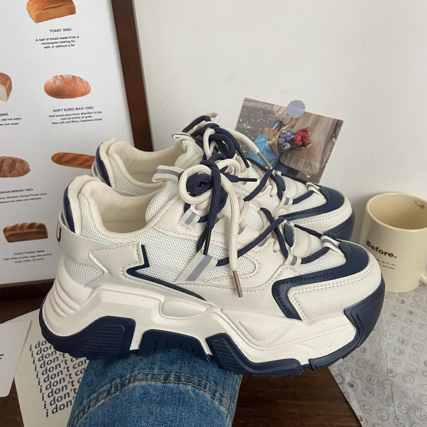 Vintage Heightened Double-mesh Chunky Sneakers