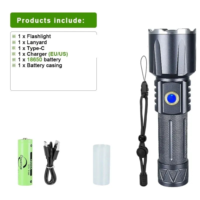White Laser Ultra Powerful LED Flashlight Recharge Flash Light USB High Power LED Flashlights Tactical Lantern Long Shot Torch