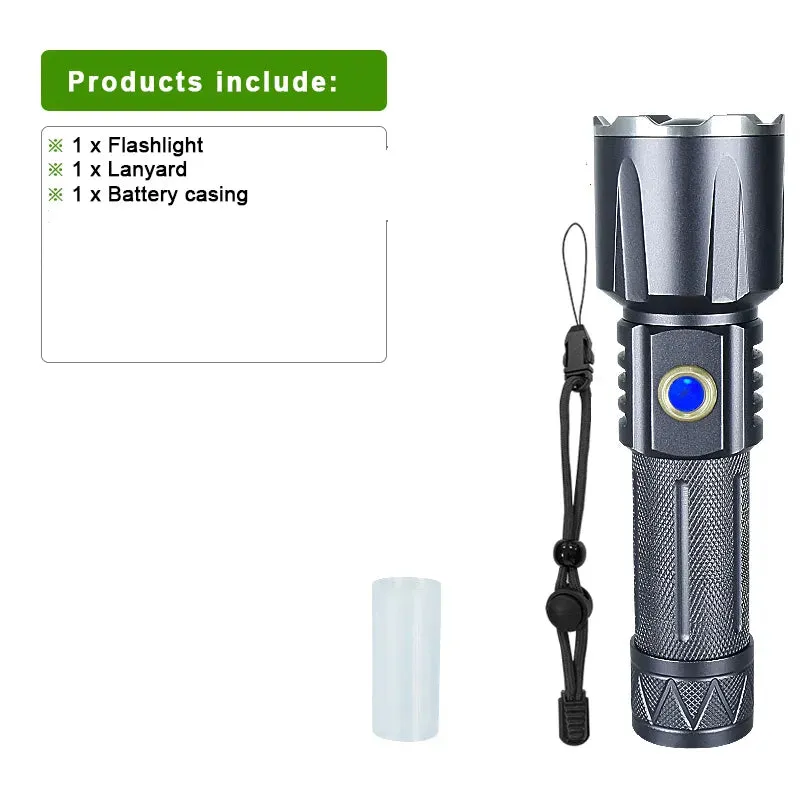 White Laser Ultra Powerful LED Flashlight Recharge Flash Light USB High Power LED Flashlights Tactical Lantern Long Shot Torch