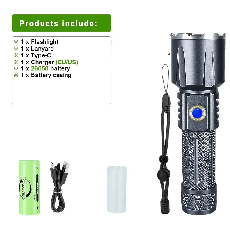 White Laser Ultra Powerful LED Flashlight Recharge Flash Light USB High Power LED Flashlights Tactical Lantern Long Shot Torch