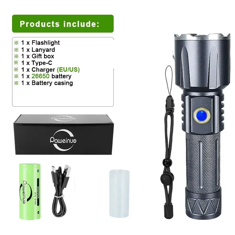 White Laser Ultra Powerful LED Flashlight Recharge Flash Light USB High Power LED Flashlights Tactical Lantern Long Shot Torch