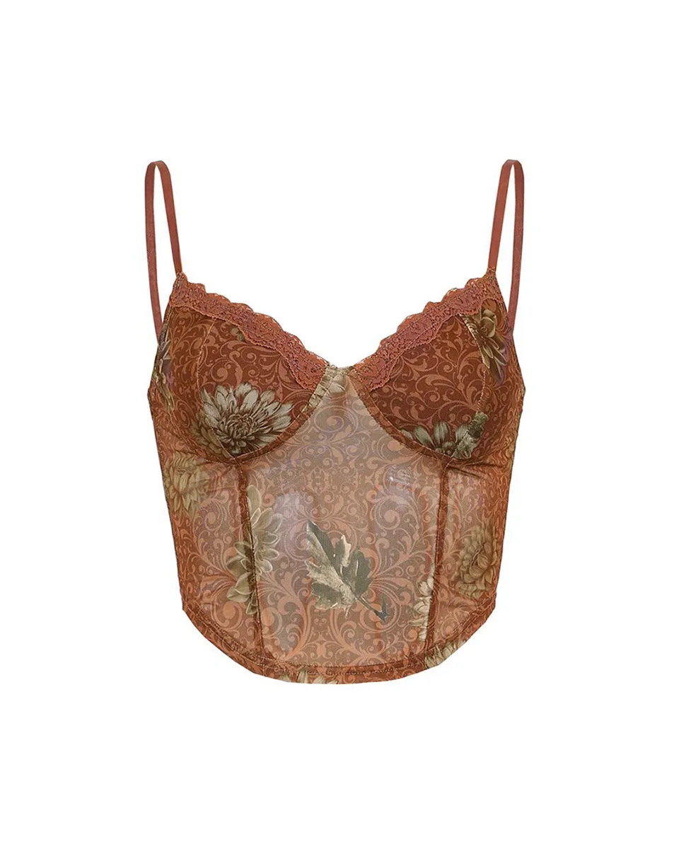 Wjczt Fashion Y2K Women&#39;s Tank Lace Trim Paisley Pattern Corset Cami Tops Basic Female Clothing High Street Autumn Women Shirt