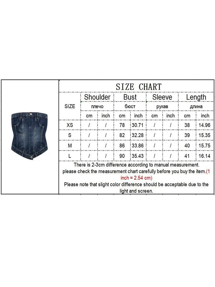 Woman Denim Corset Wrap Chest Tops Casual Backless Sleeveless Sexy Back Zipper Summer Causal Sling Tops