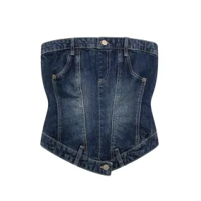 Woman Denim Corset Wrap Chest Tops Casual Backless Sleeveless Sexy Back Zipper Summer Causal Sling Tops