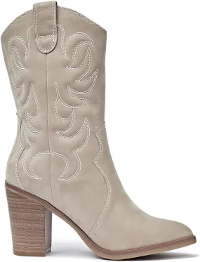 Women's Mid Calf Western Boots Pointed Toe Cowboy Boots Chunky Pump Heel Cowgirl Boots.